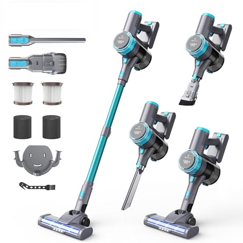 Cordless Vacuum Cleaner, 450W 45KPa Powerful Suction Stick Vacuum, Up to 50-Min Runtime, Self-Standing Pet Hair Cleaner for Home, Hard Floor & Carpet with Anti-Tangle Brush, Brushless Motor - color: Green