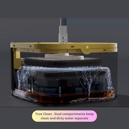 Mop and Bucket System PRO with Removable Water Tank Duo Bucket & Spin Mop System, Self Wringing, Separates Clean from Dirty Water, Folding Mop Head, Dual Brush System, 4-pc Machine Washable Mop Pads - size: Mop & Bucket, 4 Mop Pads