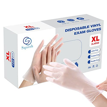 squish Disposable Gloves,Clear Vinyl Gloves Latex Free Powder-Free Glove Cleaning Health Gloves for Kitchen Cooking Cleaning Food Handling, 100PCS/Box, X-Large - size: X-Large (Pack of 100)
