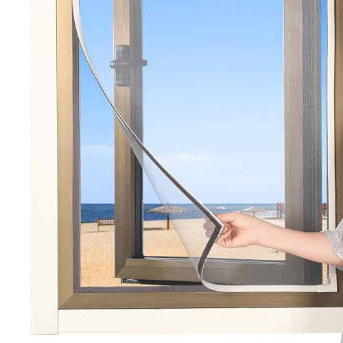 Magnetic Window Screen DIY Adjustable Window Mesh Screen Replacement Window Net Fits up to 48"x 44" White Frames with Fiberglass Mesh - size: 48"X 44"
