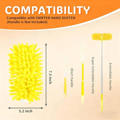 Reusable Duster Pads Compatible with Swiffer Hand Duster, 360 Duster Refill, Heavy Duty Duster Refills, Microfiber Dusters Refills for Swiffer Extended Handle, 2 Pack (Handle is Not Included) - color: 2 Pack (Yellow)