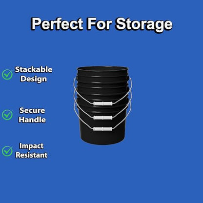 MKS Plastics 1-Gallon Bucket with Airtight Lid – Made in USA, Food Grade BPA Free Plastic, Heavy Duty Multi-Use, Metal Handle with Grip, Stackable Storage – Black, 3 Pack - color: 1 Gallon - Black, size: 3