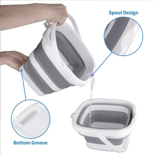 Collapsible Bucket, 5L 1.3Gallon Small Cleaning Mop Buckets for Household Outdoor Car Washing Tub Plastic Foldable Portable Camping Beach Sand Water Pot Pail Space Saving Square - color: 5l-grey
