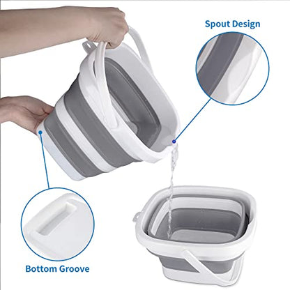 2 Pack Collapsible Buckets 5L 1.3Gallon Small Cleaning Bucket for Household Portable Plastic Bucket Outdoor Car Washing Tub Foldable Camping Beach Sand Water Pot Pail Space Saving Square Grey - color: Grey*2