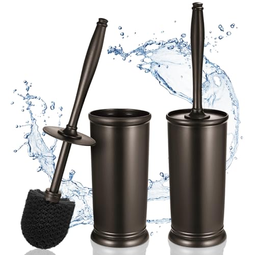 HAMITOR Toilet Bowl Brush Holder Set: 2 Pack Modern Deep Cleaning Bathroom Toilet Scrubber with Caddy for rv - Rim Decorative Accessories Cleaner Brushes for Toilet - Bronze1 - color: Bronze, size: 2 Pack