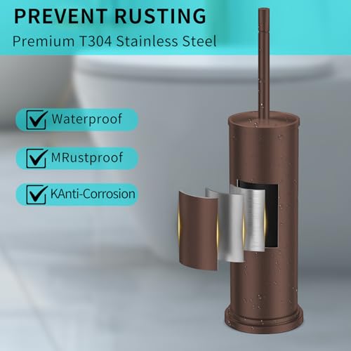Bronze Toilet Brush and Holder Set,304 Stainless Steel Toilet Brush for Bathroom with Long Handle, Heavy Duty Toilet Bowl Brush,Removable Inner Bowl and Splash Protection,Deep Cleaning - color: Bronze