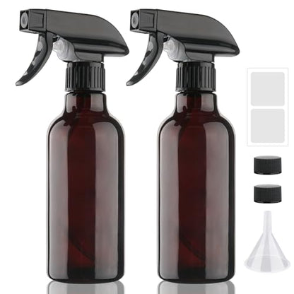 Glass Spray Bottles 12oz Empty Spray Bottle Mist/Stream Spraying Small Refillable Containers for Hair Care, Cleaning Solutions, Plants, Essential Oils 2 Pack (Brown, 12oz) - color: Brown, size: 12oz
