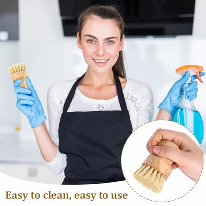 6 Packs Bamboo Dish Scrub Brushes Wok Brush Dish Scrubber Brush Kitchen Dishwashing Scrubber with Natural Bristles Bamboo Scrub Brush for Cleaning Pans, Pots, Sink