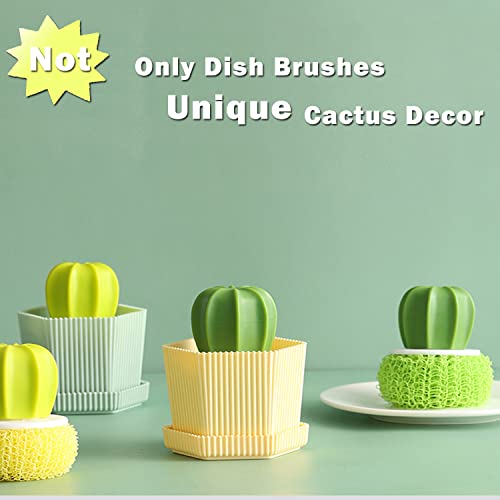 Cactus Dish Scrub Brushes Set of 6 Replacement Brushes, Green and Yellow, for Cleaning Dishes, Pans, Pots, Sink, Countertop, Bathtub - color: Green and Yellow