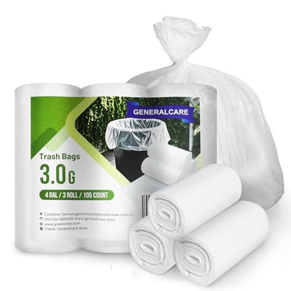 4 Gallon Small Trash Bags 105 Count Tear & Leak Resistant Small Garbage Bags For Bathroom White Trash Can Liners 3G/EACH - style: 4 Gallon 105 PCS