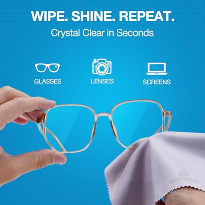 SmoTecQ 32 Pack Microfiber Cleaning Cloths for Glasses (Individually Wrapped) - Premium Optical Lens Cleaner for Screens, iPhone, iPad, Camera & Eyeglasses - Washable & Lint Free (Black & Grey) - color: 32 Pack – Black + Grey