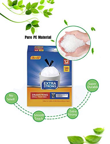 Besli 1.2 Gallon Drawstring Trash Bag Small Garbage Bag,120 Counts (White, 1.2 Gallon) - style: 1.2 Gallon