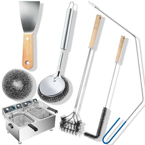 Newtay 6 Pcs Large Commercial Fryer Cleaning Tools Stainless Steel Electric Deep Fryer Cleaner Brush for Restaurants Hotel Kitchen Fryers Deep Cleaning Accessories