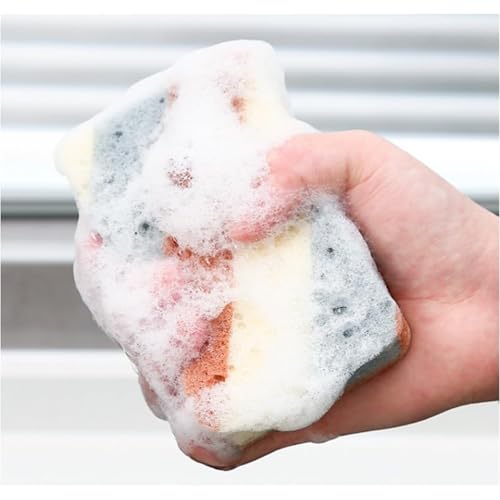 Double Sided Multi-Purpose Kitchen Cleaning Sponge, Great for Dishwashing and Stain Removal, Absorbent, Durable Coconut Fiber Side and Soft Sponge Side 5 Pcs Brown - color: Brown