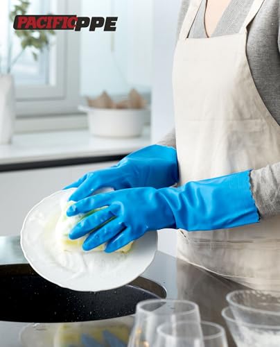 PACIFIC PPE 4 Pairs Reusable Dishwashing Cleaning Gloves, Household, Kitchen, Cotton Liner, Blue, Small - color: Blue, size: Small (Pack of 4)