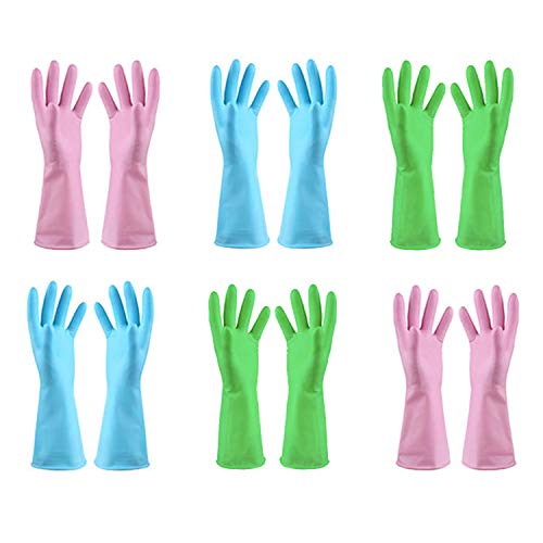 URSMART Dishwashing Household Gloves -6 Pairs Rubber Latex Gloves Waterproof Dishwashing Gloves Medium for Kitchen Dish Washing Laundry Cleaning(Color Random) - color: 6 Pairs M