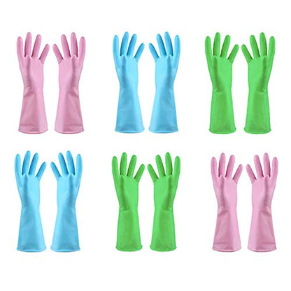 URSMART Dishwashing Household Gloves -6 Pairs Rubber Latex Gloves Waterproof Dishwashing Gloves Medium for Kitchen Dish Washing Laundry Cleaning(Color Random) - color: 6 Pairs M