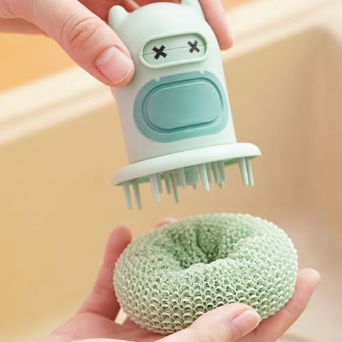 Soap Dispensing Silicone Dish Scrubber Press-to-Dispense Kitchen Scrub Brush for Dishes Pots & Pans - Green - color: Green