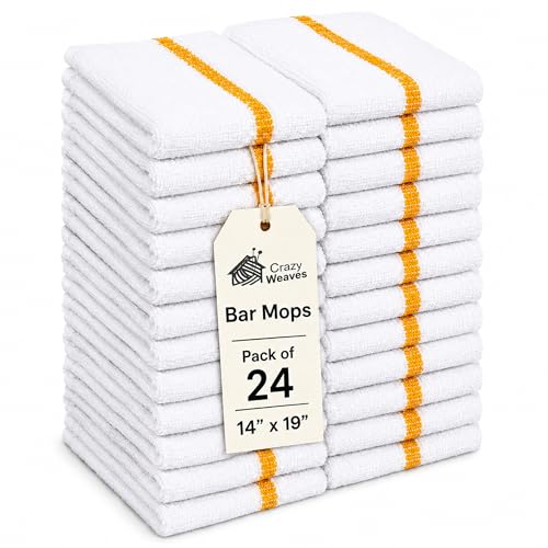 Bar Mops Pack of 24 (14" x 19") - 100% Cotton Cleaning Rags for Housekeeping - Thick, Absorbent, Reusable Bar Towels for Cleaning House & Restaurant - Kitchen Towels Bulk (Yellow Stripe) - color: Yellow Stripe, size: Pack of 24