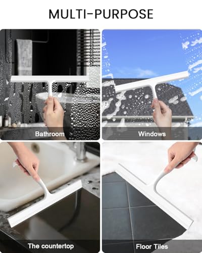 Shower Squeegee for Glass Doors with Hanging Hook, Home & Car Cleaning Tool | Multi-Purpose Silicone Blade Squeegee for Shower Glass/ Door/ Window/ Tile/ Bathroom Cleaning, No-Squeak Streak-Free, 10 IN - size: 10 Inch