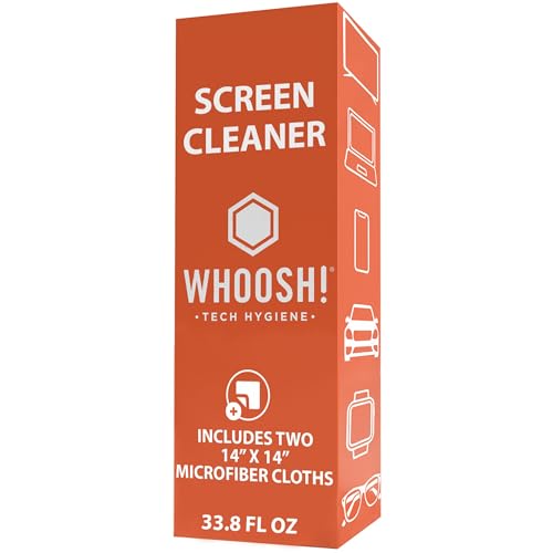 WHOOSH! Pro 16.9 fl oz Refillable TV Screen Cleaner & Microfiber Cloth - Streak-Free Cleaner for Flat Screens, OLED, LCD, Smart TV, Monitors - Non-Toxic, Odorless - Electronics Cleaning Kit, Set of 2 - size: 16.9 Fl Oz (Pack of 2)