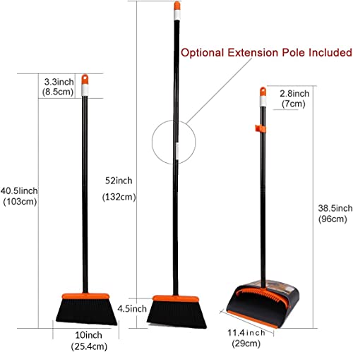 TreeLen Broom and Dustpan Set with 52" Long Handle for Home Kitchen Room Office Lobby Floor Use Upright Stand Up Stand Up Broom with Dustpan Combo - color: A Orange Broom and Dustpan