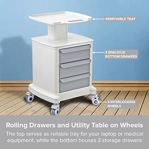 Professional-Grade 3-Drawer Utility Cart on Wheels - Trolley Cart w/ 3 Drawers & Utility Desk - Mobile Storage Cart, Cavitation Machine, Salon Supplies - Max 50kg/110lb Load… - size: 110LB Load / 3 Drawer
