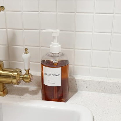 Soap Dispenser with Waterproof Labels, Thickened Plastic Hand Soap Dispenser for Bathroom, Kitchen Dish Washing Liquid Bottles, Shampoo and Conditioner Bottles (16.9 oz, Set of 2, Clear) - color: Clear