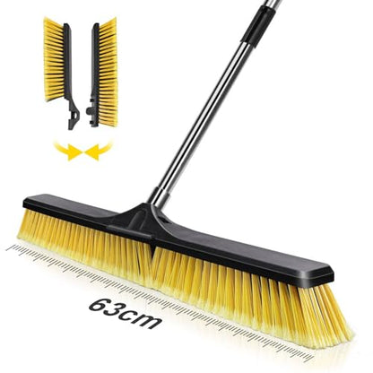 24" Push Broom,Masthome Industrial Broom with Stiff Bristles,Outdoor Broom Heavy Duty and 55" Long Handle,Heavy Duty Broom Brush for Garage Yard Patio Warehouse Concrete Floor Cleaning - color: Push Broom-yellow