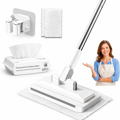Hands-Free Multi-Purpose Flat Mop, 2026 Upgraded One-Click Cloth Attachment Lazy Cleaning Tool with 360° Swivel Head, Lightweight Dry Wet Cleaner for Floor, Wall, Bathroom and Kitchen (1Pcs) - color: 1pcs