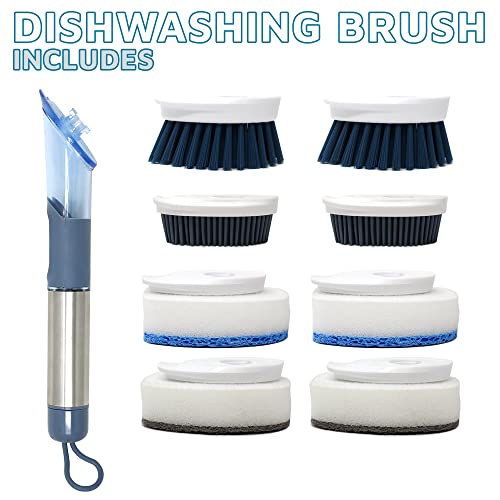 CBC Crown Soap Dispensing Dishwashing Brush with 4 Scrub Brush Heads & Extra Refill Set - style: Brush Set & Refill