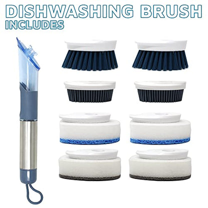 CBC Crown Soap Dispensing Dishwashing Brush with 4 Scrub Brush Heads & Extra Refill Set - style: Brush Set & Refill