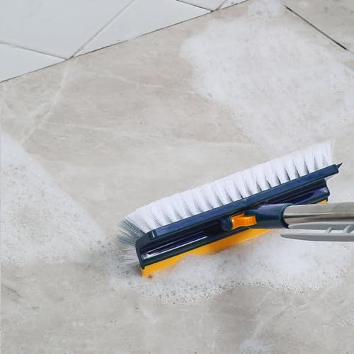 Generic Grout Scrub Brush with 42"" Long Handle Double-Sided Floor Scrub Brush V-Shape Grout Cleaner with Squeegee 180° Rotating for Tile Floors, Baseboards, Wall, Navy - color: Navy