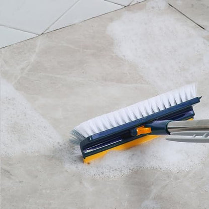 Generic Grout Scrub Brush with 42"" Long Handle Double-Sided Floor Scrub Brush V-Shape Grout Cleaner with Squeegee 180° Rotating for Tile Floors, Baseboards, Wall, Navy - color: Navy