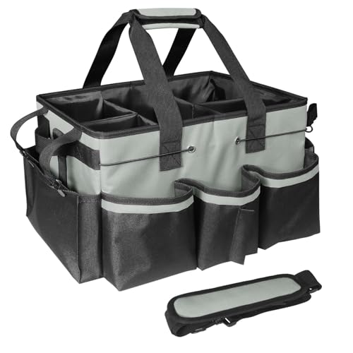 Cleaning Bags for Housekeepers, Large Cleaning Supplies Organizer with Handles & Shoulder Strap, Cleaning Caddy Bag with Foldable Divider for Cleaners, Car Horse Cleaning Bag(Grey) - color: Grey