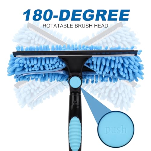 Window Squeegee Cleaner Tool with Extension Pole: 2-in-1 Window Cleaning Kit - 86.6 Inch Telescopic Long Window Cleaning Tool for High Windows Car Glass - with 2 Microfiber Cloth & Squeegee Blade - color: Blue