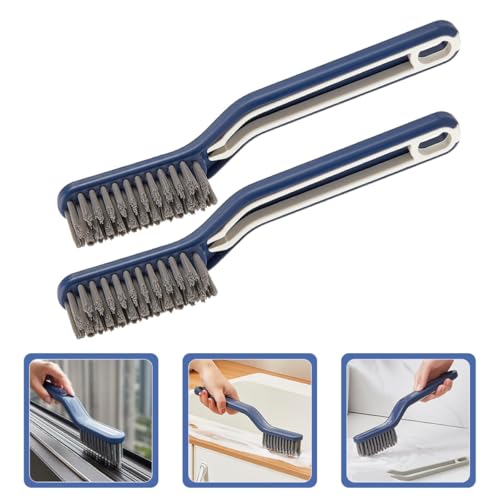 Healifty 2pcs Crevice Cleaning Brush Set Hard Bristle Gap Scrub Brush for Small Spaces Floor and Bathroom Grout Cleaning with Long Handle for Household Use