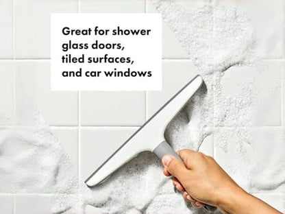 Household Squeegees with Silicone Blade, 10-Inch Shower Door Wiper with Non-Slip Handle & Hanging Hook, Streak-Free Window Cleaner for Glass, Tiles & Car Windows
