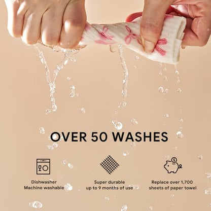 RECYCO Swedish Dishcloths for Kitchen | 6 Packs Lovely Bows Washable Dish Rags | Cellulose Reusable Cleaning Paper Towels | Absorbent Counter Dish Cloth Sponge Kitchen Wipes, 8" L x 7" W - color: Lovely Bows - 6 Pack