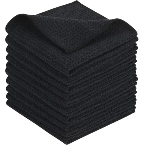 KinHwa Microfiber Dish Cloths Thick Waffle Weave Kitchen Dish Rags Ultra Absorbent Odor Free Dishcloths 12inch x 12inch… (Black 10 pc, 12in x 12in) - color: Black, size: 12in x 12in 10 Pack
