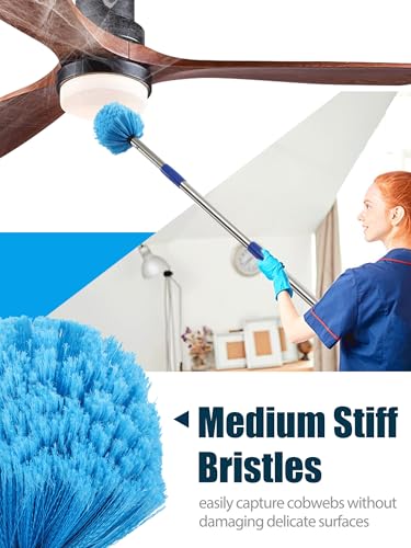 Cobweb Duster with Extension Pole, 10 ft Spider Web Brush for Outdoor House Cleaning, Cob Web Remover for High Ceilings Fans, Medium-Stiff Bristles Head, Adjustable Long Handle, Lightweight Cleaner - size: 10 FT