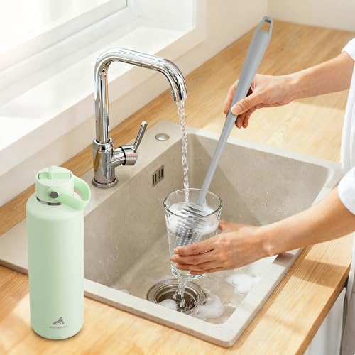 POWCAN Water Bottle Cleaning Brush Set, 1 Reusable Straws Brush & 1 Bottle Cleaning Brush, Fits 18/24/32/40/64/128 oz Insulated Water Bottles, Long Handle Brush, Food-Grade, Water Bottle Accessories
