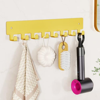 pickpiff Key Holder Wall Mount, Adhesive Key Rack with 8 Hooks Hanger for Car Key Ring, Metal Key Chain Organizer, Gold 1 Pack - color: Gold