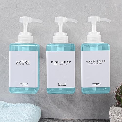 Refillable Shampoo and Conditioner Bottles for Shower Wall,Shampoo and Conditioner Dispenser with Pump No Drill (3 Bottles 3 Wall Mounts-Teal) - color: 3 Bottles 3 Wall Mounts-teal