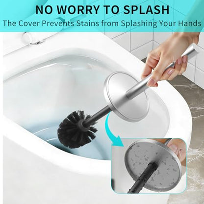 Brushed Nickel Toilet Brush and Holder Set,304 Stainless Steel Toilet Brush for Bathroom with Long Handle, Heavy Duty Toilet Bowl Brush,Removable Inner Bowl and Splash Protection,Deep Cleaning - color: Brushed Nickel
