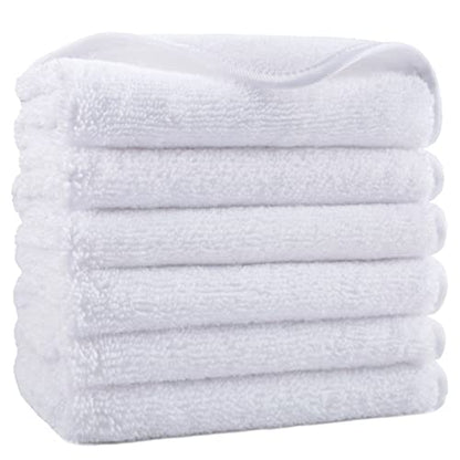 POLYTE Premium Lint Free Microfiber Washcloth Face Towel, 13 x 13 in, Set of 6 (White) - color: White