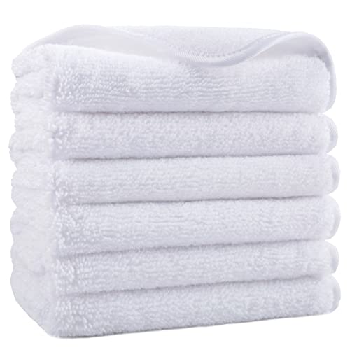 POLYTE Premium Lint Free Microfiber Washcloth Face Towel, 13 x 13 in, Set of 6 (White) - color: White