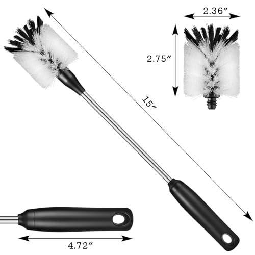 Water Bottle Cleaning Brush with 2 Replaceable Heads, Compatible with Sport Bottles, Tumblers, Mugs, Wine Decanters, Glassware, 15 in, White - color: White, size: 15 Inch ( Pack of 1)