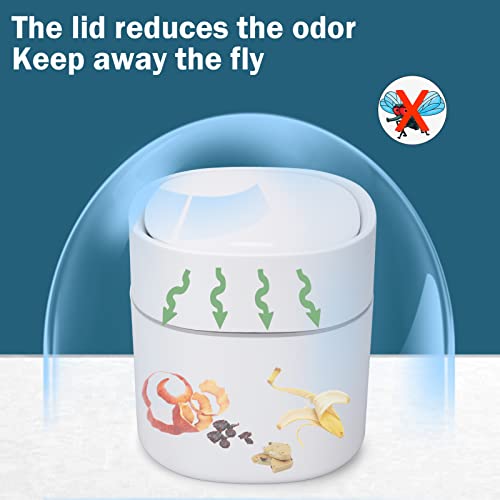 Mini Desk Trash Can with Lid with Trash Bags 180 pcs Press-Top 0.5 Gallon Tiny Countertop Waste Basket Small Table Top Plastic Covered Garbage Bin for Desk Top - color: White