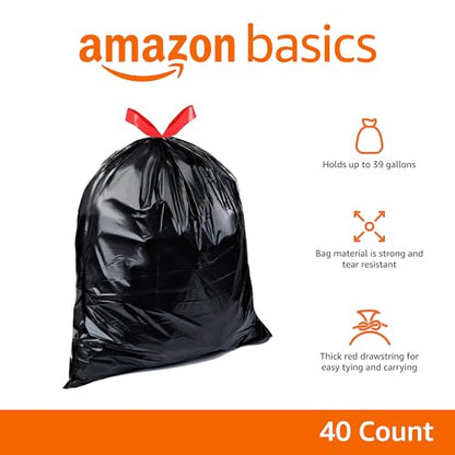 Amazon Basics Lawn & Leaf Drawstring Trash Bags,39 Gallon,40 Count (Pack of 4) - size: 40 Count (Pack of 4)